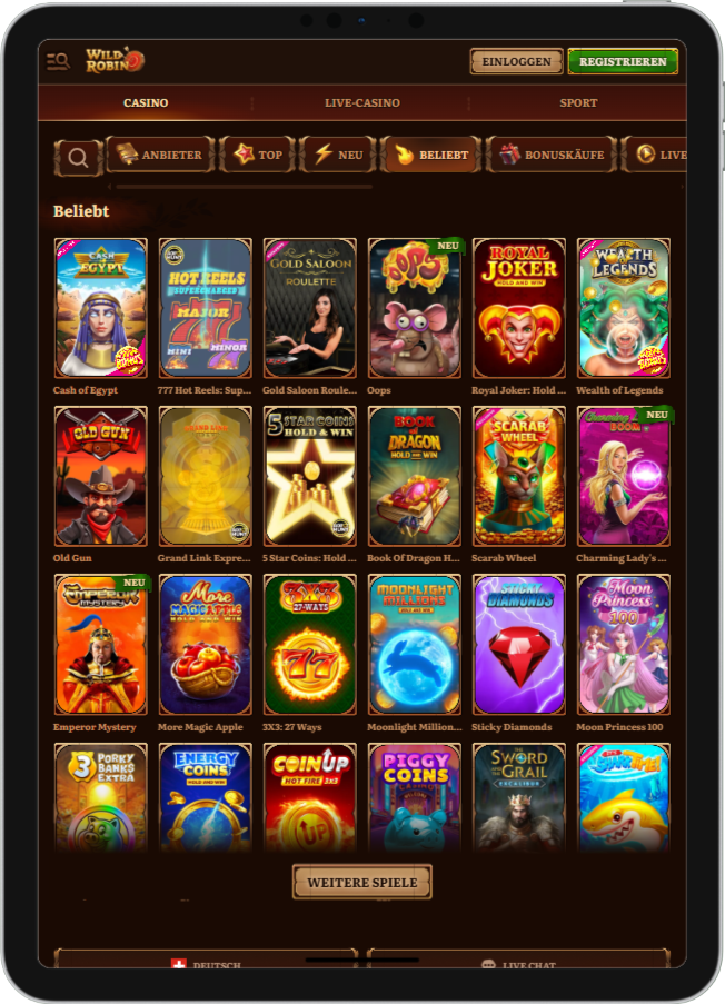 Beliebte Wild Robin Casino Spiele
