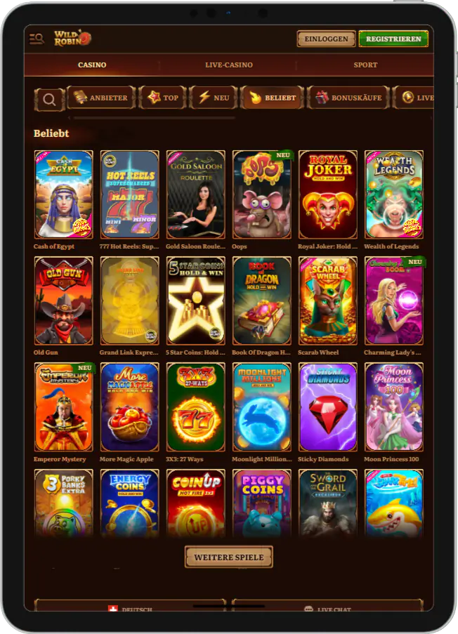 Beliebte Wild Robin Casino Spiele