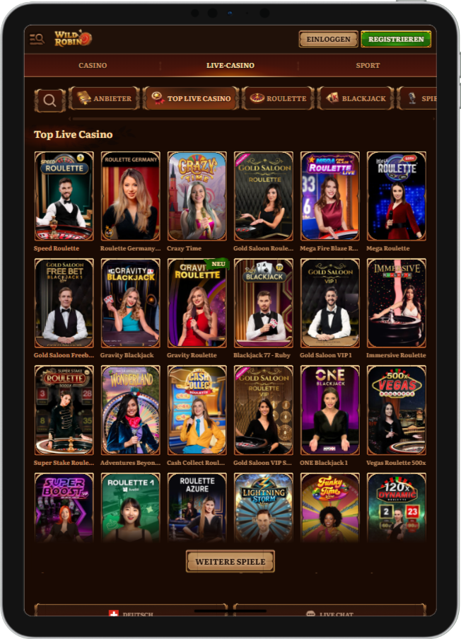 Live-Dealer-Spiele im Wild Robin Casino