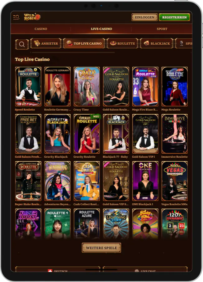 Live-Dealer-Spiele im Wild Robin Casino